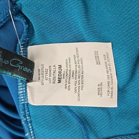 UPF 50 Double Strap Asymmetrical One Piece Swimsuit | Aqua Green | Medium - Picture 9 of 10